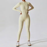 Reißverschluss Nude Feel Langarm Yoga Jumpsuit Hochfeste Fitness Einteilige Strumpfhose